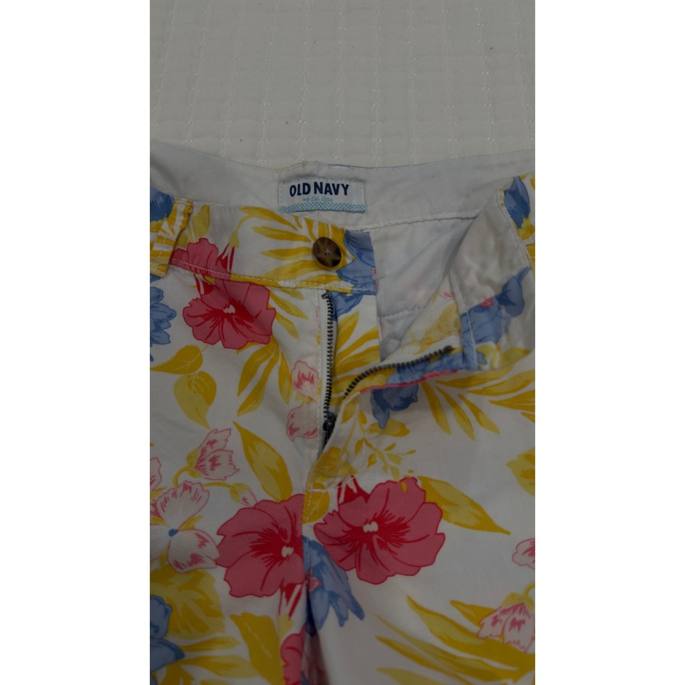 Old Navy Floral Chino Shorts Womens10 Tropical Hibiscus Palm Print Cotton Summer - Picture 8 of 8